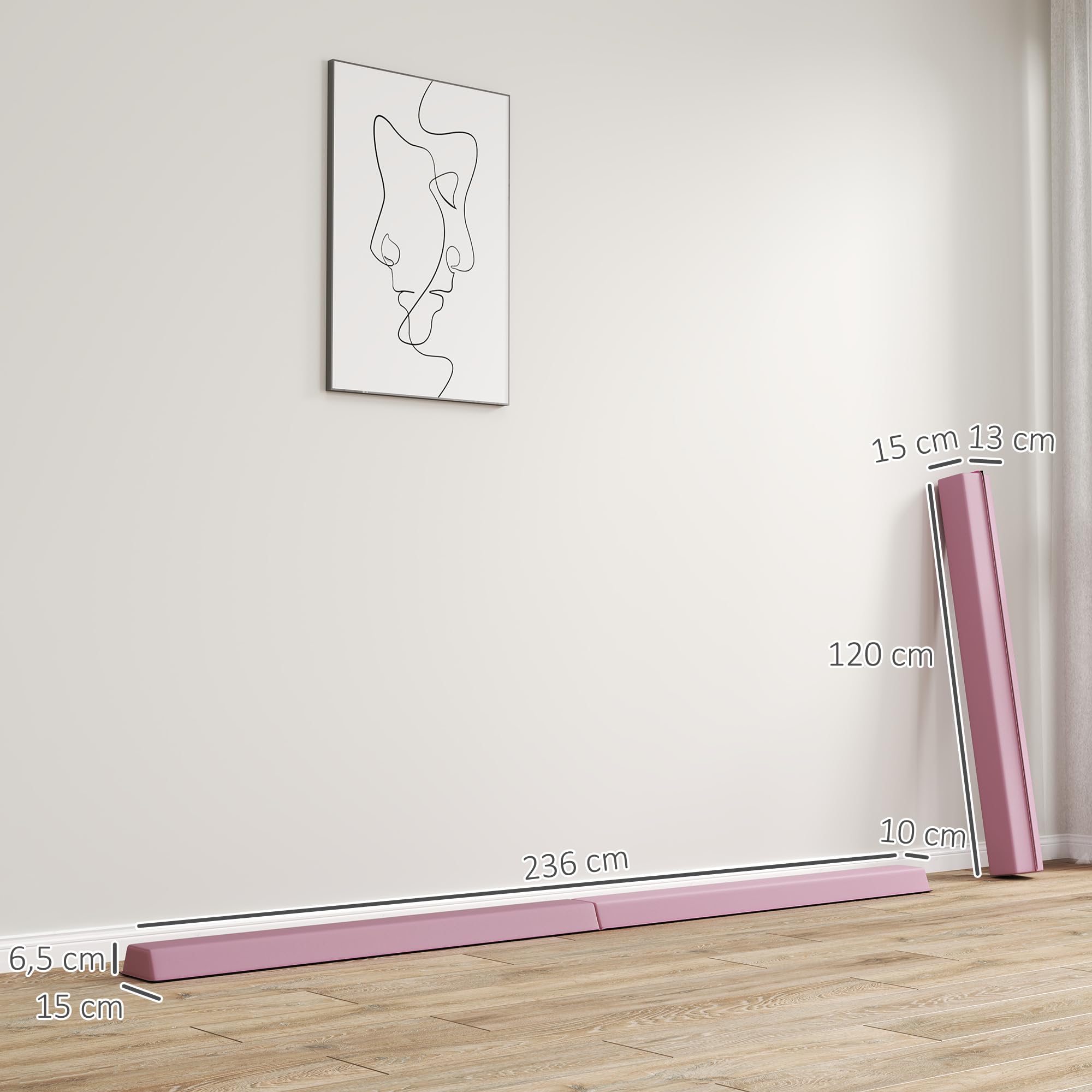 SPORTNOW 236 cm Klappbarer Schwebebalken, tragbar Turnbalken, rutschfest Balance Beam, Turn- und Balancierbalken bis 80 kg, für Kinder ab 3 Jahre, Indoor & Outdoor