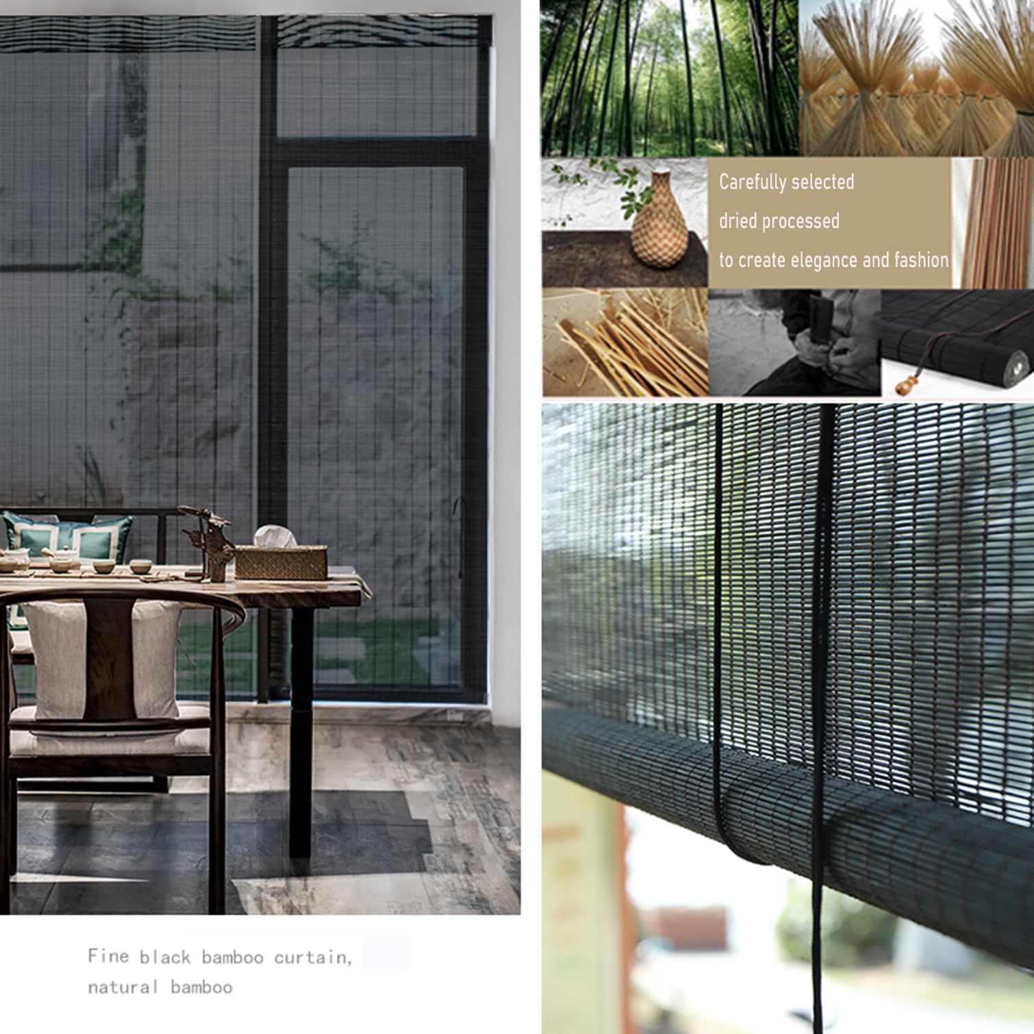 Tende a Rullo in bambù Naturale,Tapparella Bamboo Avvolgibile Cortina Oscurante da Esterno Interno,Nere Veneziana per Finestre,Personalizzate,Larghezza x Altezza (80cm x 180cm)