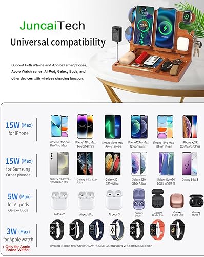 Miniatura 3 de Organizador de mesita de noche con 4 cargadores inalámbricos para 2 teléfonos iPhoneAndroid, Apple Watch, Airpod, estación de carga inalámbrica