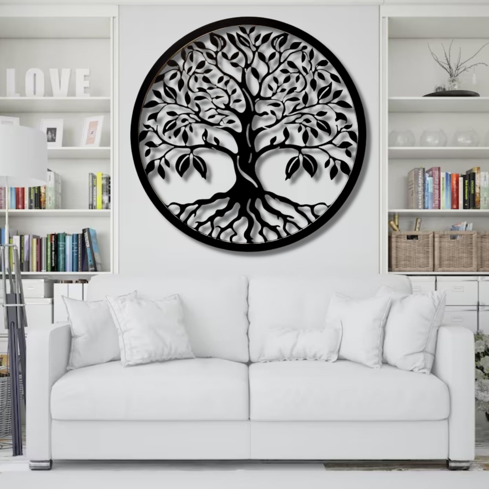 ALYSSE Tree of Life Metal Wall Art - Family Tree Decor, Black, 24"x24" (60x60 cm), for Living Room, Bedroom, Dining Room
