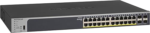 NETGEAR Switch Inteligente Gigabit Ethernet PoE de 28 puertos (GS728TPP) - Administración en la nube Insight opcional, 24 x PoE+ 380W, 4 x 1G SFP,