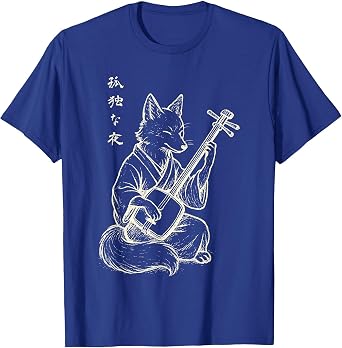 Minimalist Harajuku Kitsune Shamisen Japanese Fox T-Shirt