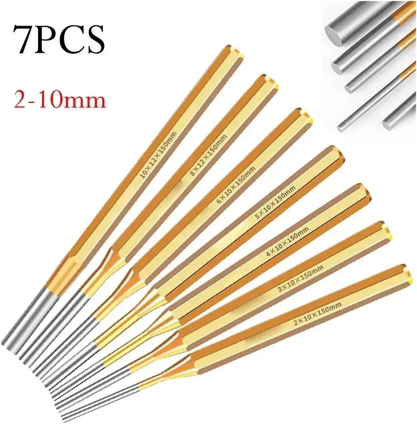 7 Piece Round Punch Set with Pin Remover Cylindrical Chisel Woodworking Centering Hand Tool