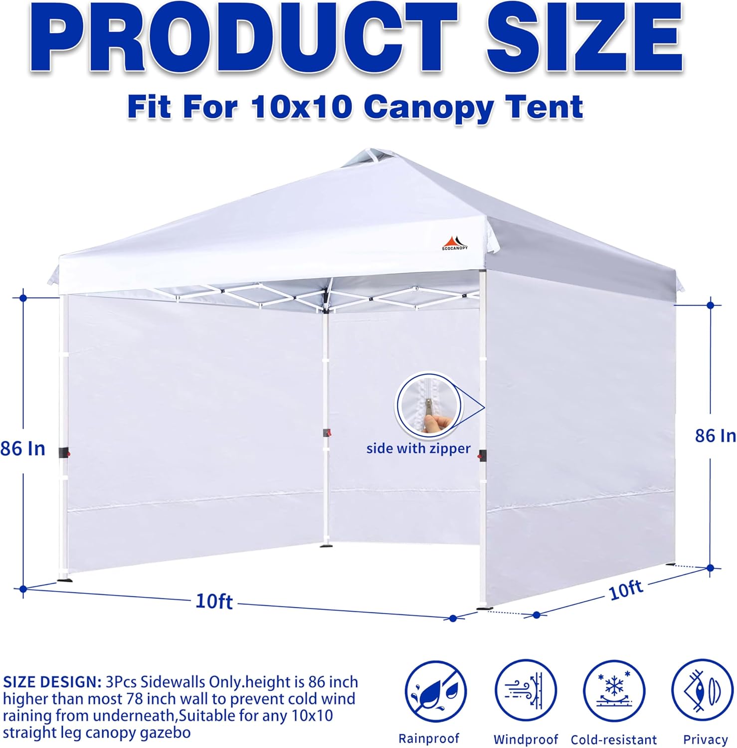 SCOCANOPY Sidewalls for 10x10 Canopy Frame, 3 Pack SunWalls Only,White