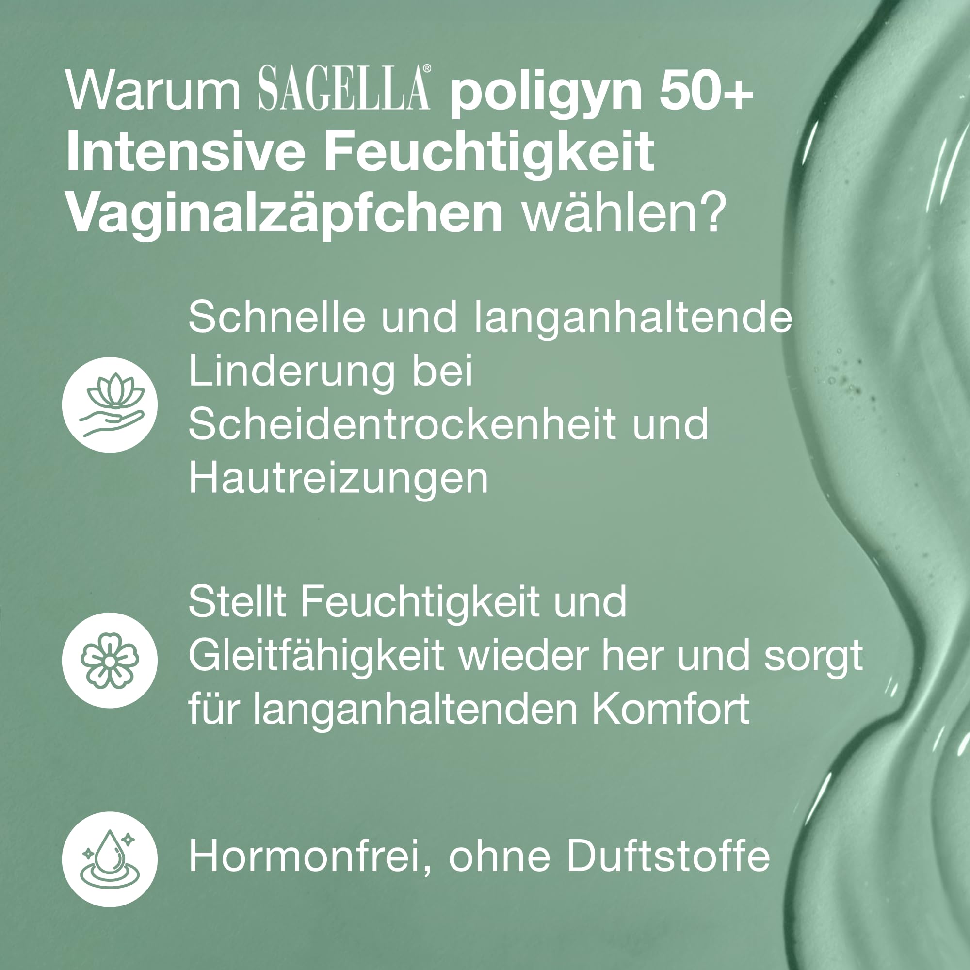 SAGELLA® poligyn 50+ Intensive Feuchtigkeit Vaginalzäpfchen - Hormonfrei - Linderung bei Trockenheit und Beschwerden in den Wechseljahren - Mit Hyaluronsäure und Aloe Vera - 10 Zäpfchen x 2 g