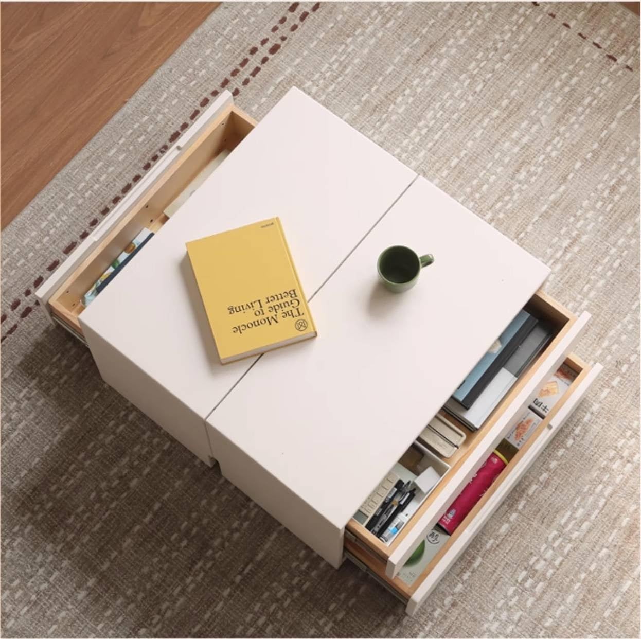 GVAwood Solid RubberWood Module Combination TV Stand. 28x13.8x15.8 inch / 71x35x40 cm/White Color / 0.7-Meter Double Drawer