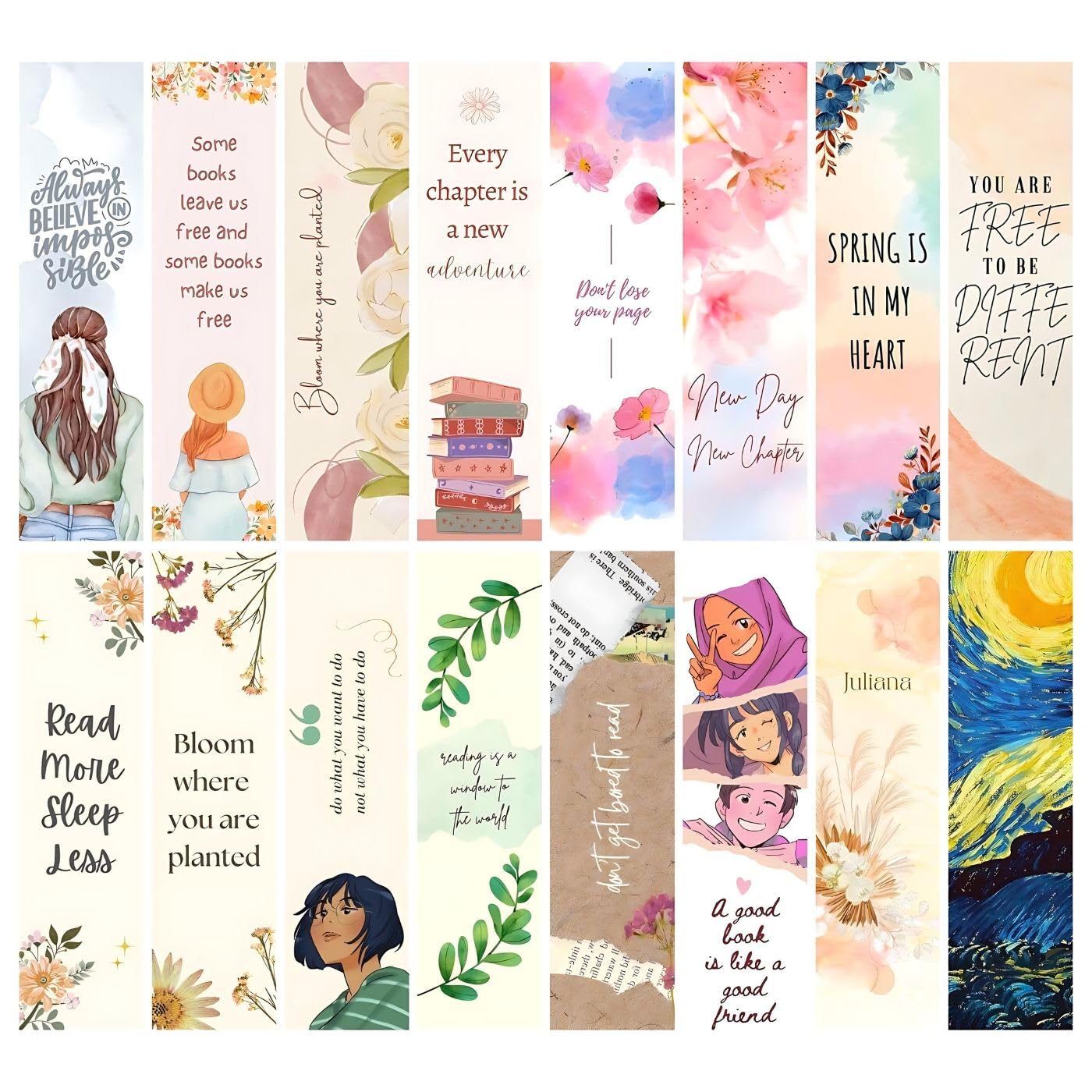 16pcs Aesthetic Bookmarks - Specially Designed Non-Magnetic Paper Bookmarks for Books - Multicolored 004