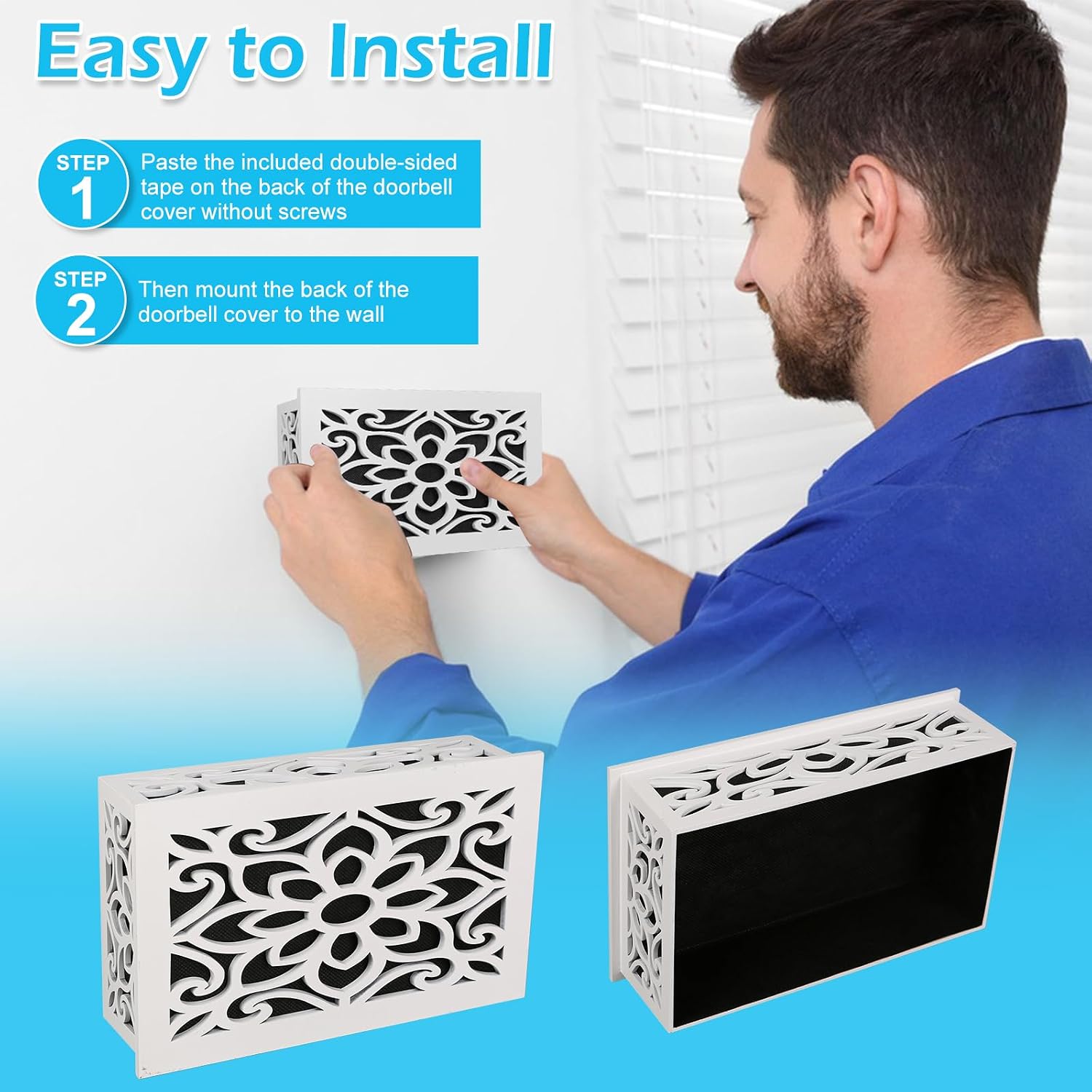 Doorbell Chime Cover Box Only, Wood Doorbell Cover Inside Decorative Door Bell Chime Box Covering White Door Bell Cover for Indoor/Outdoor Home Wall (Type 3 White)