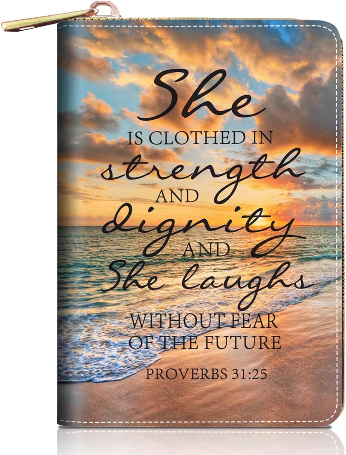 Credit Card Holder Wallets for Women, Christian Quote Bible Verse Proverbs 31:25 Design RFID Blocking Small Leather Card Case Wallet Zipper Accordion Wallets