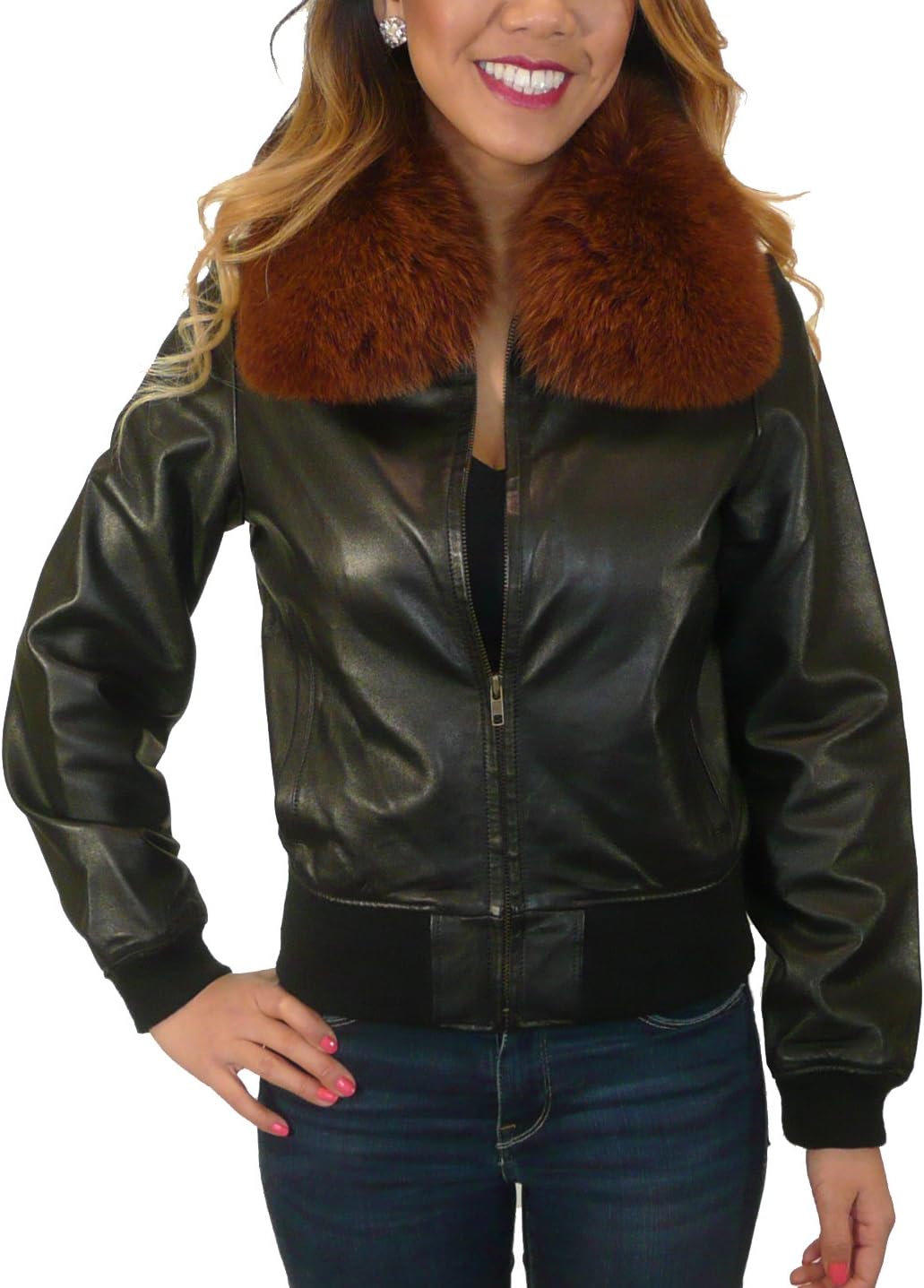 TESKI Women's bomber jacket with removable faux collar XL black