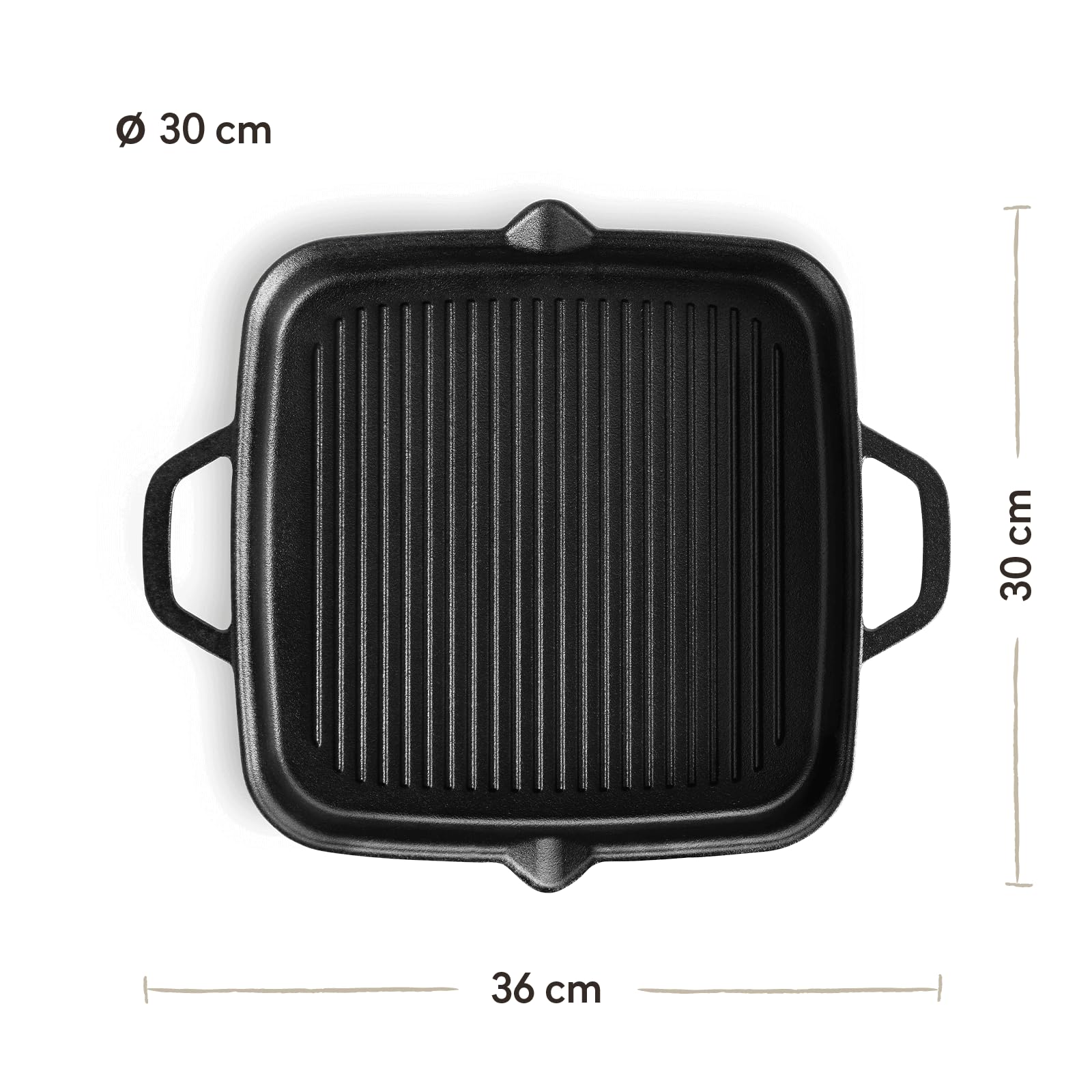 BURNHARD Padella in ghisa per griglia, 30 cm, Aroma-Booster, per tutti i piani cottura, scanalature affilate, manici robusti, beccucci versatori – BBQ Classic