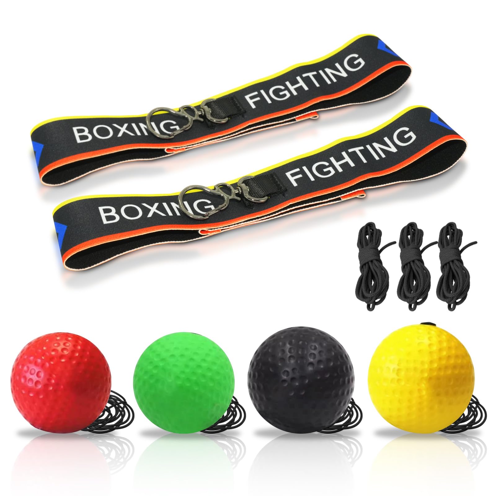 4 PCS Reflex Ball, Palla Boxe Riflessa Set, Pugilato Reaction Ball con Fascia, Allenamento Boxe Ball, Pallina con Elastico Regolabile, Training Riflessi Pugilato, Palla per velocità Pugno