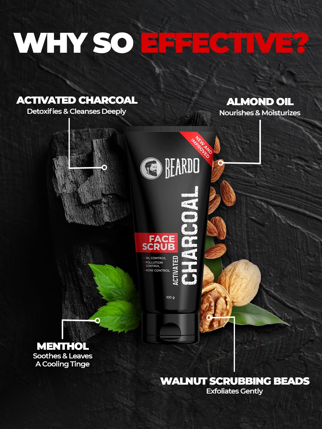 Beardo Activated Charcoal Anti-Pollution Face Scrub for Deep Pore Cleaning, 100 gm | Removes Dirt & Impurities | Suitable for Acne Prone Skin | For Men