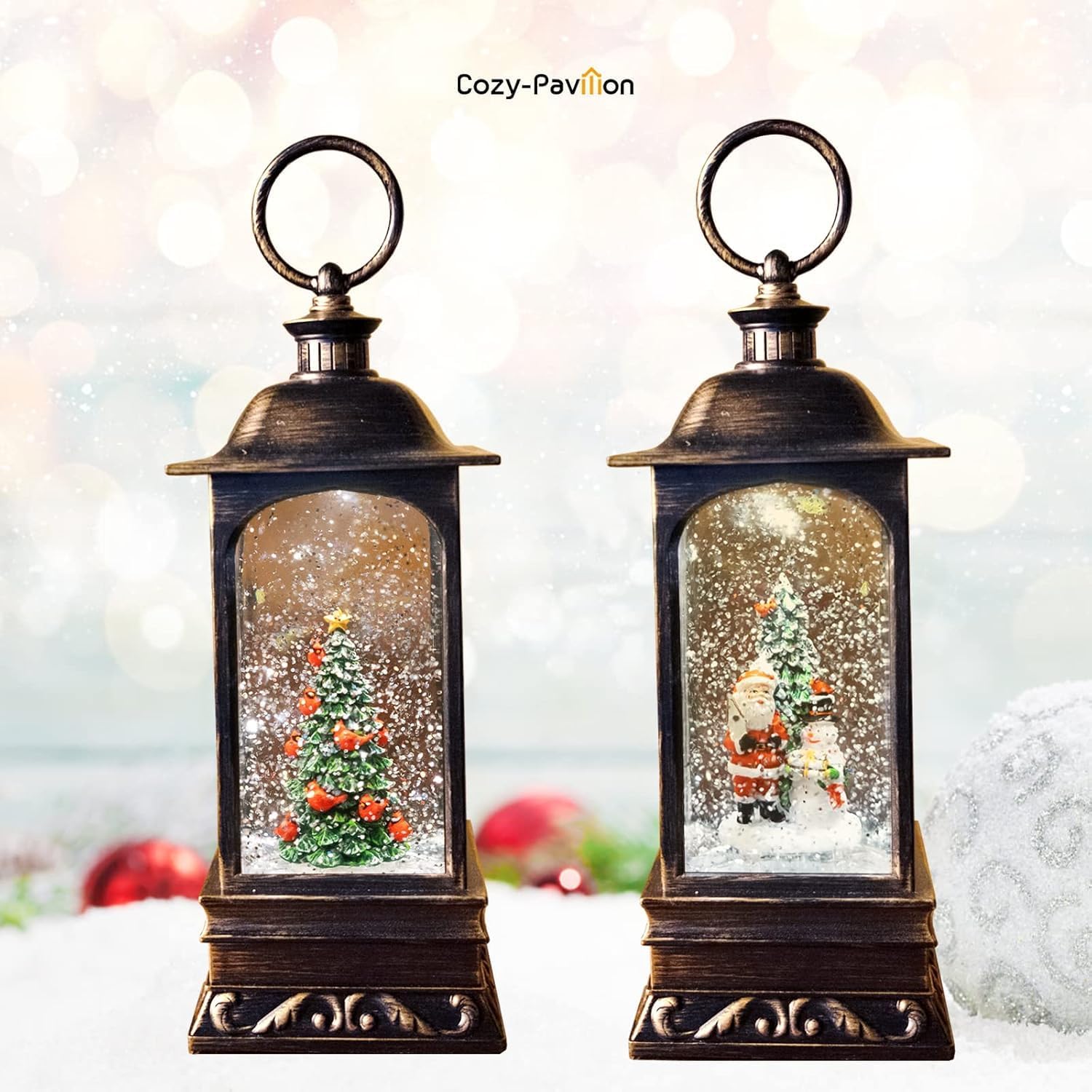 Large Christmas Snow Globes Lantern, 11" Lighted Electric Snowglobes with 8 Holiday Songs, 6H Timer Dual Power, Santa Snowman Musical Christmas Ornaments Snow Globe for Kids Adults Gifts for Men Women - Image 7