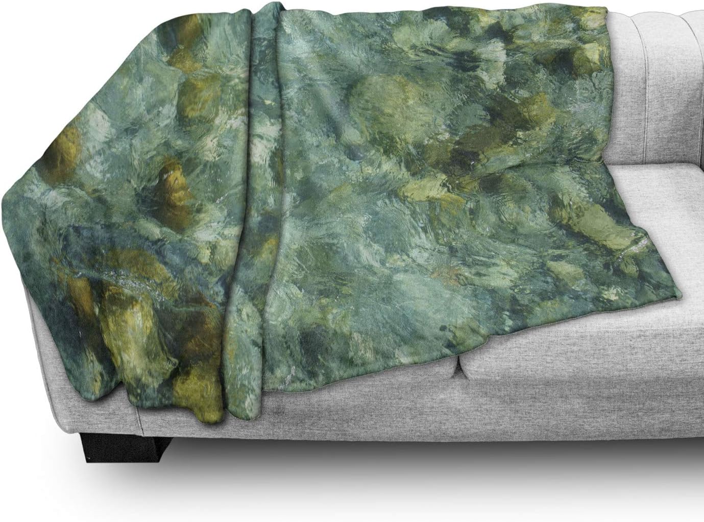Lunarable River Rock Throw Blanket, Alps Lake Photography with Stones in Rippling Blurry Water Wild Nature Peace, Flannel Fleece Accent Piece Soft Couch Cover for Adults, 50" x 70", Pale Teal Fawn