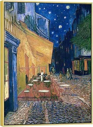 Wieco Art Lienzo enmarcado Giclée, impresiones de lienzo de terraza de café, por la noche, arte de pared por Van Gogh, pinturas abstractas