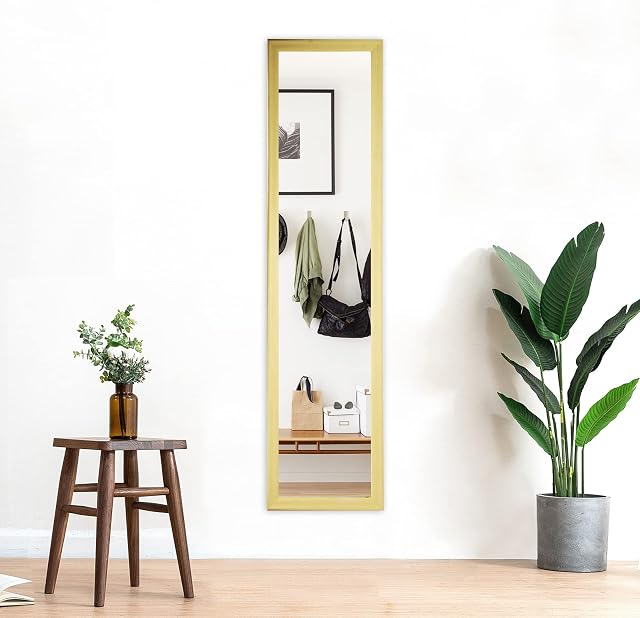 Beauty4U Full Length Wall Mirror 120 x 30 cm, Body Hanging Mirror for Dressing, Wall-Mounted Mirror with PS Frame-Golden