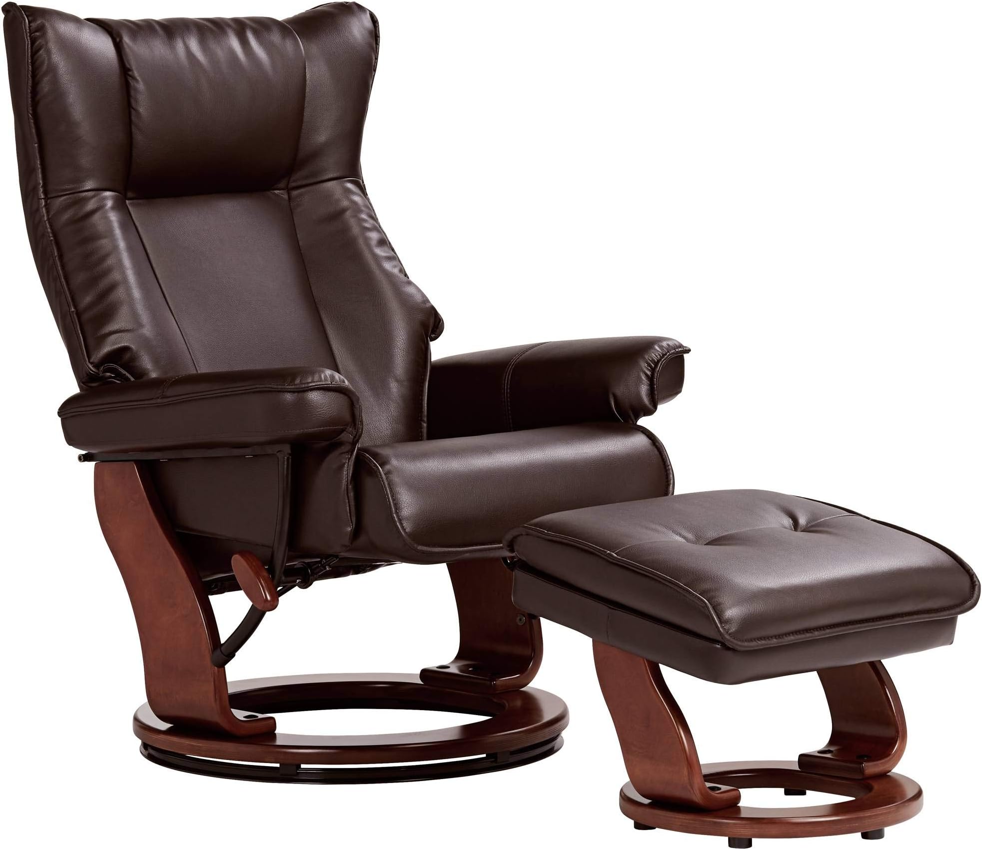 Benchmaster Morgan Java Swivel Faux Leather Recliner Chair with Ottoman Modern Armchair Ergonomic Push Manual Reclining Footrest Upholstered Bedroom Living Room Reading Home Relax Office Napping