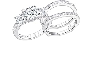 Sparkling CZ Three-Stone Wedding Ring Set: Shimmering Radiance for Your Special Day