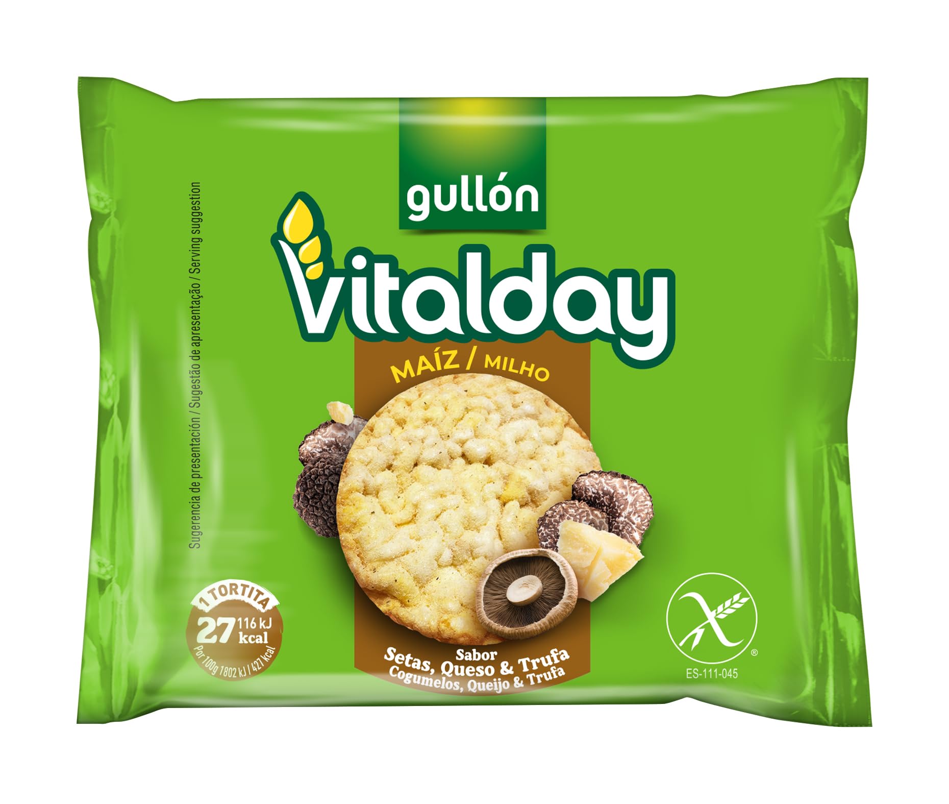 Tortitas Gullón Vitalday de máiz sabor Setas, Queso y Trufa Sin Gluten 103g