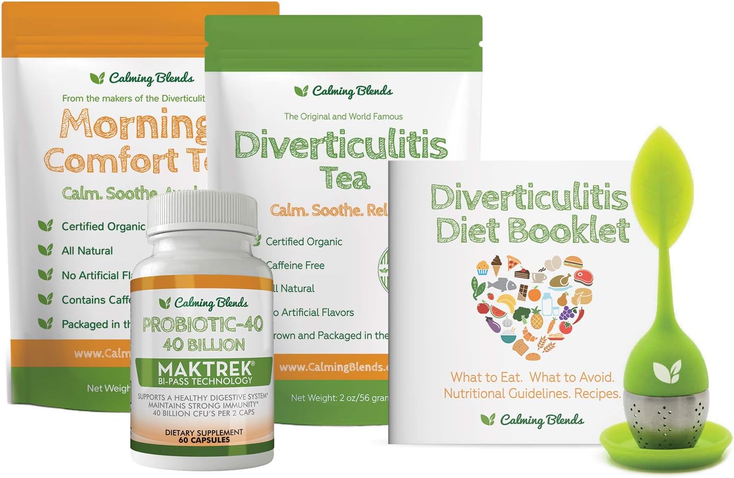 Tea Bundle Pack | Diverticulitis Tea, Morning Comfort Tea, Probiotic, Infuser | Supports Complete Digestive Health