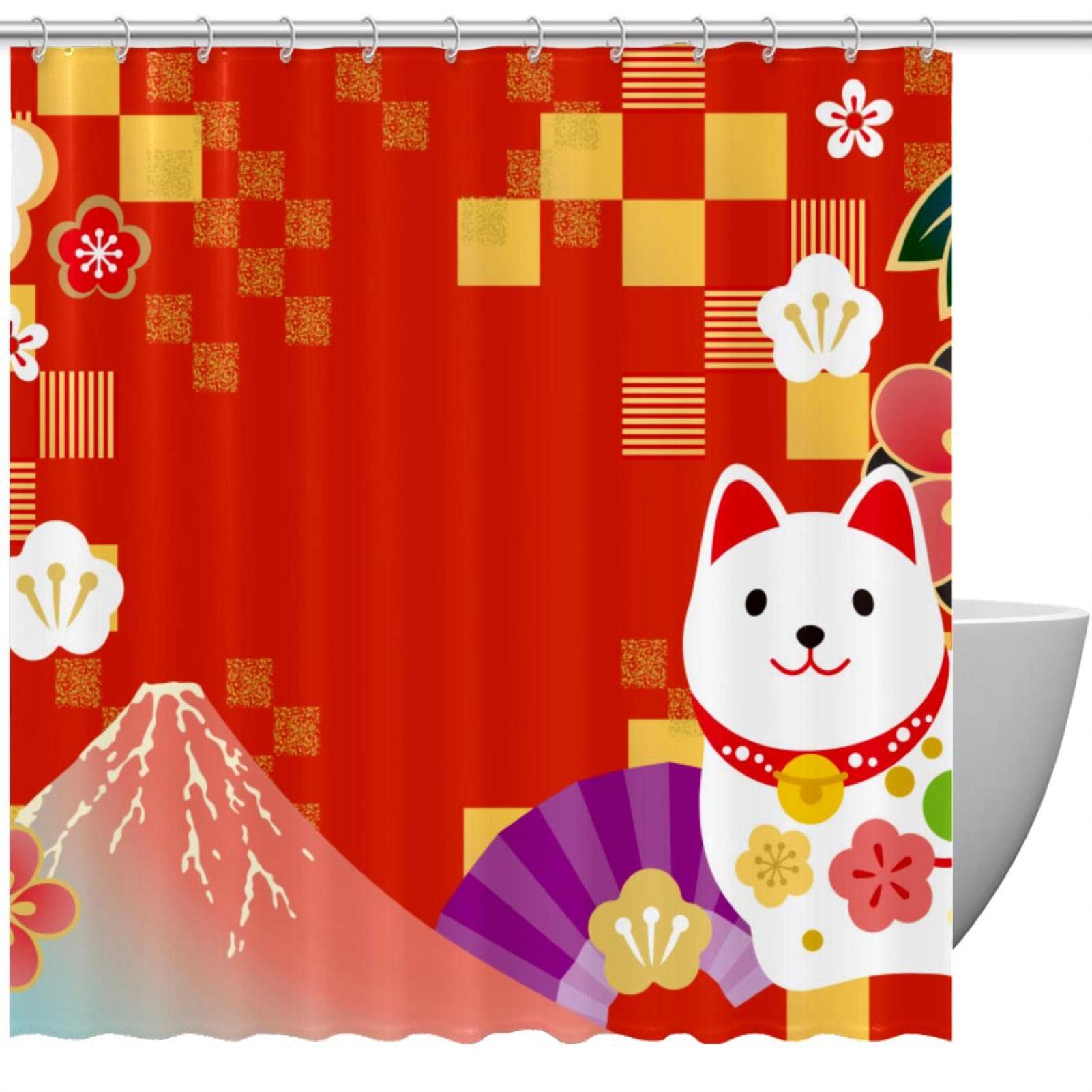 Rideau de douche japonais anti-éclaboussures lavable rouge