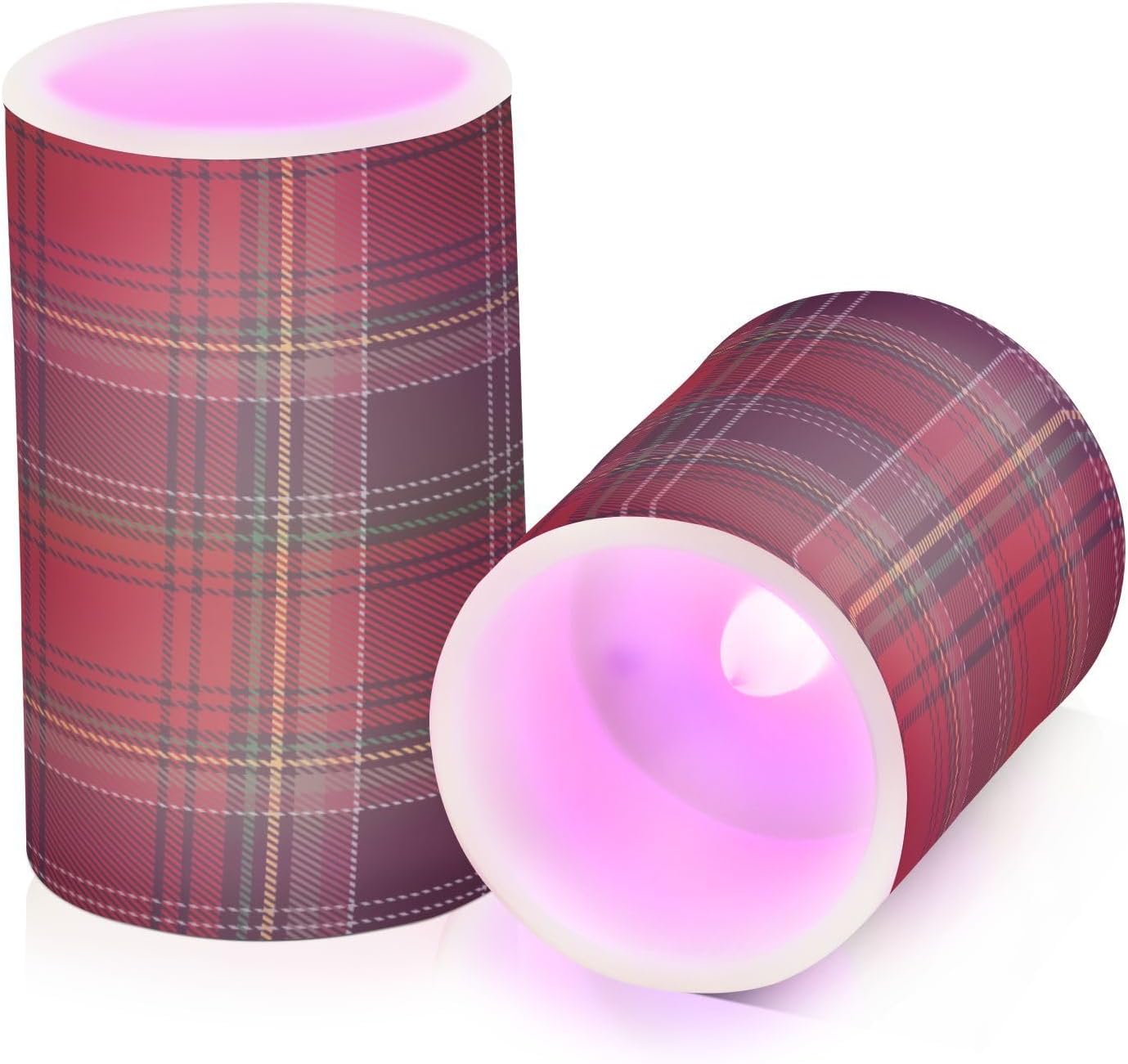 Eionryn Christmas Black Red Tartan Plaid Flameless Candles Battery Operated LED Candles with Remote Timer Electric Candles for Home Party Decor 2pcs