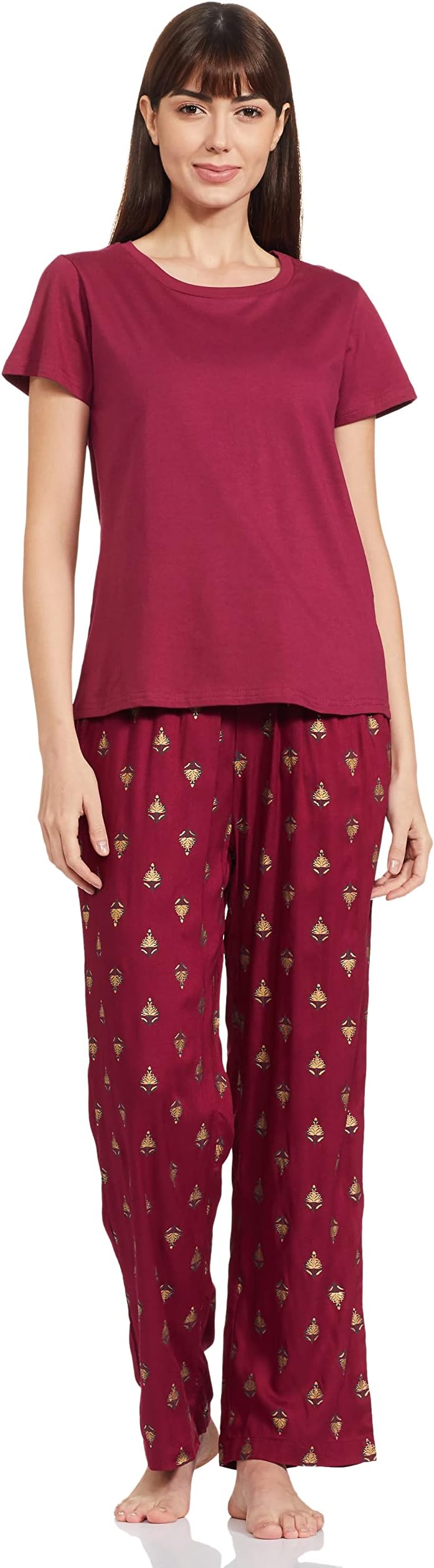 Women Cotton T-Shirt and Rayon Pajama Night Suit Set | Available in Plus Size
