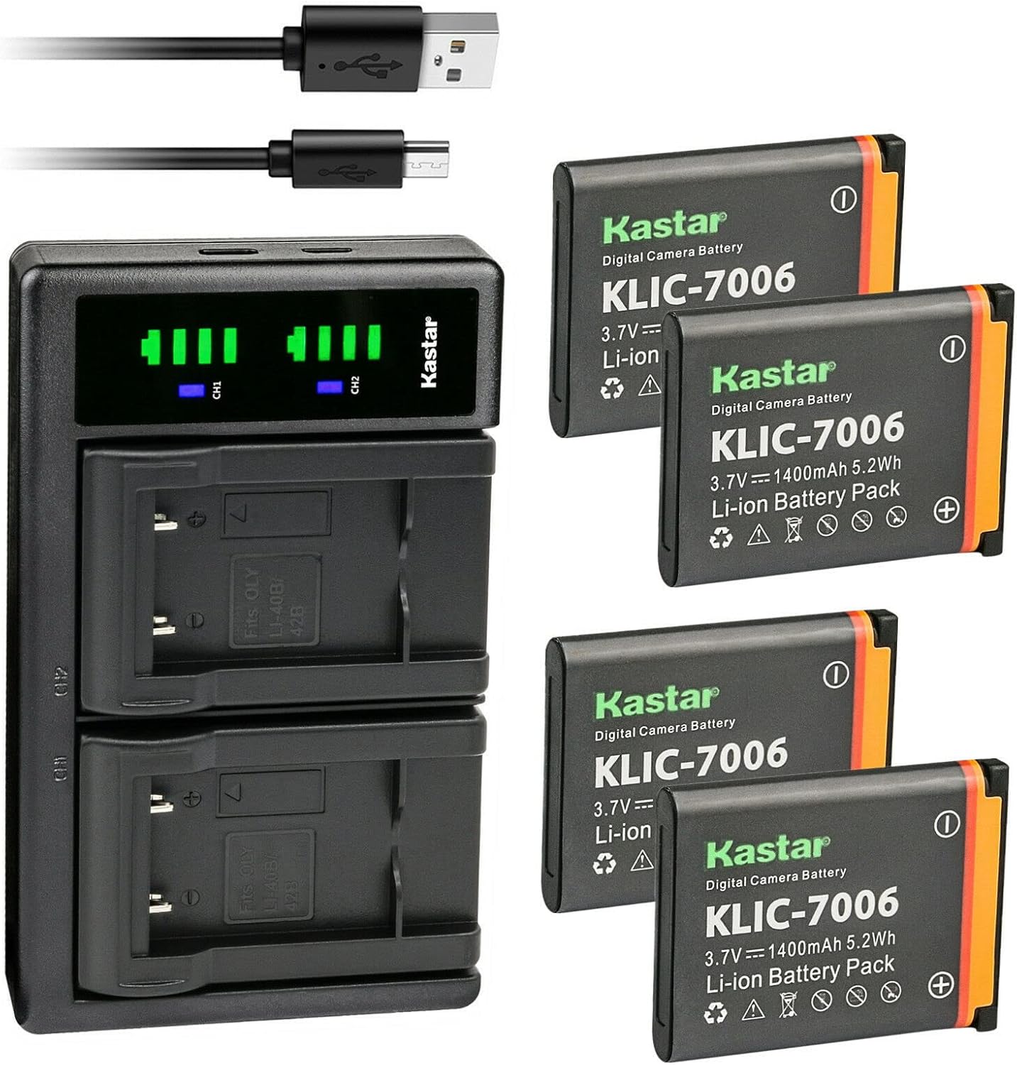 Kastar 4-Pack LB-012 Battery and LTD2 USB Charger Compatible with Kodak PixPro FZ51 (KDK-FZ-51BL), PixPro FZ52, PixPro FZ53, PixPro SL5 Smart Lens Camera