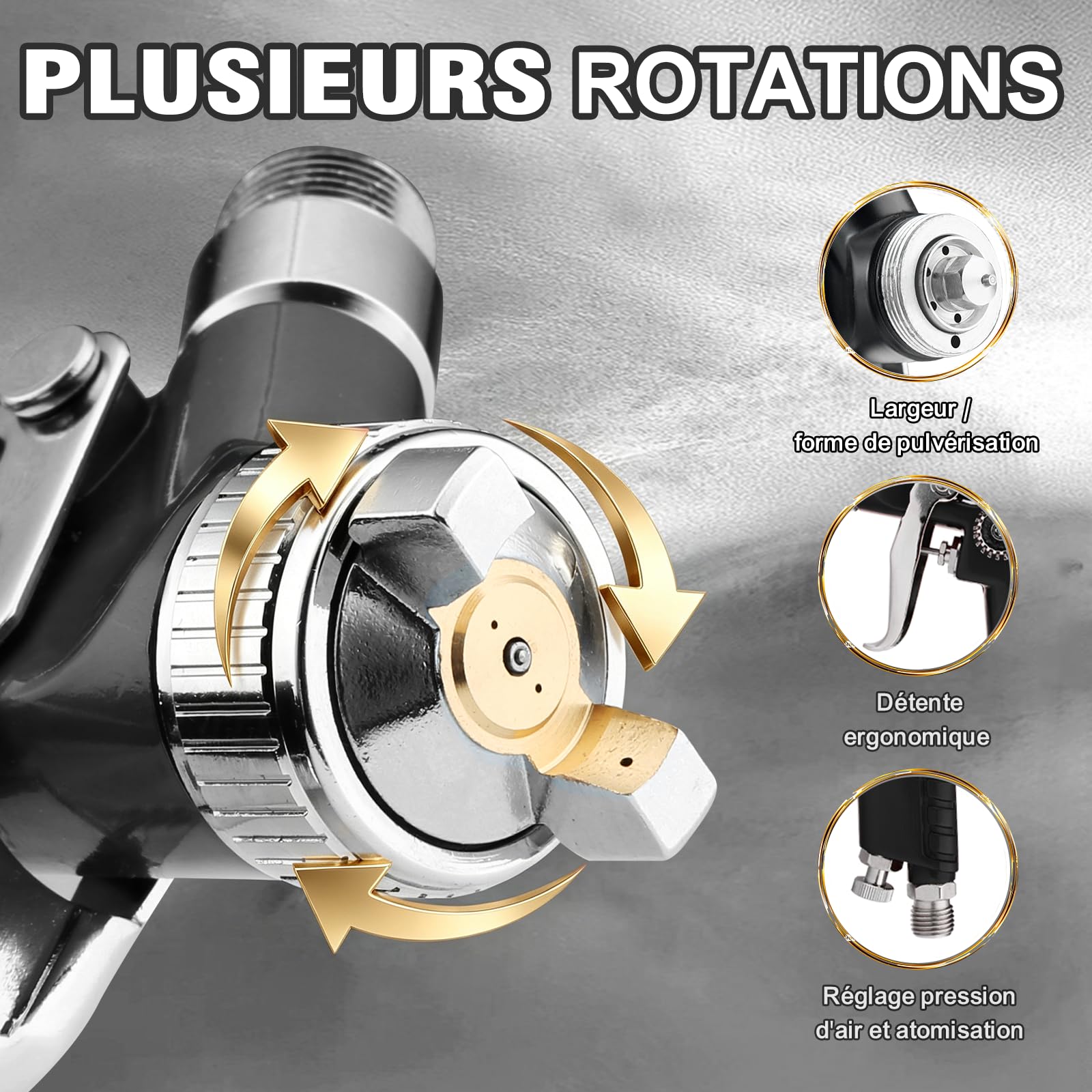 HVLP Kit de pulvérisation de peinture pistolet à peinture 0,8 mm 1,4 mm buses à air comprimé avec tasse de 125 ml et 600 ml outil de pulvérisation de peinture pour voiture, meubles, travaux d'atelier