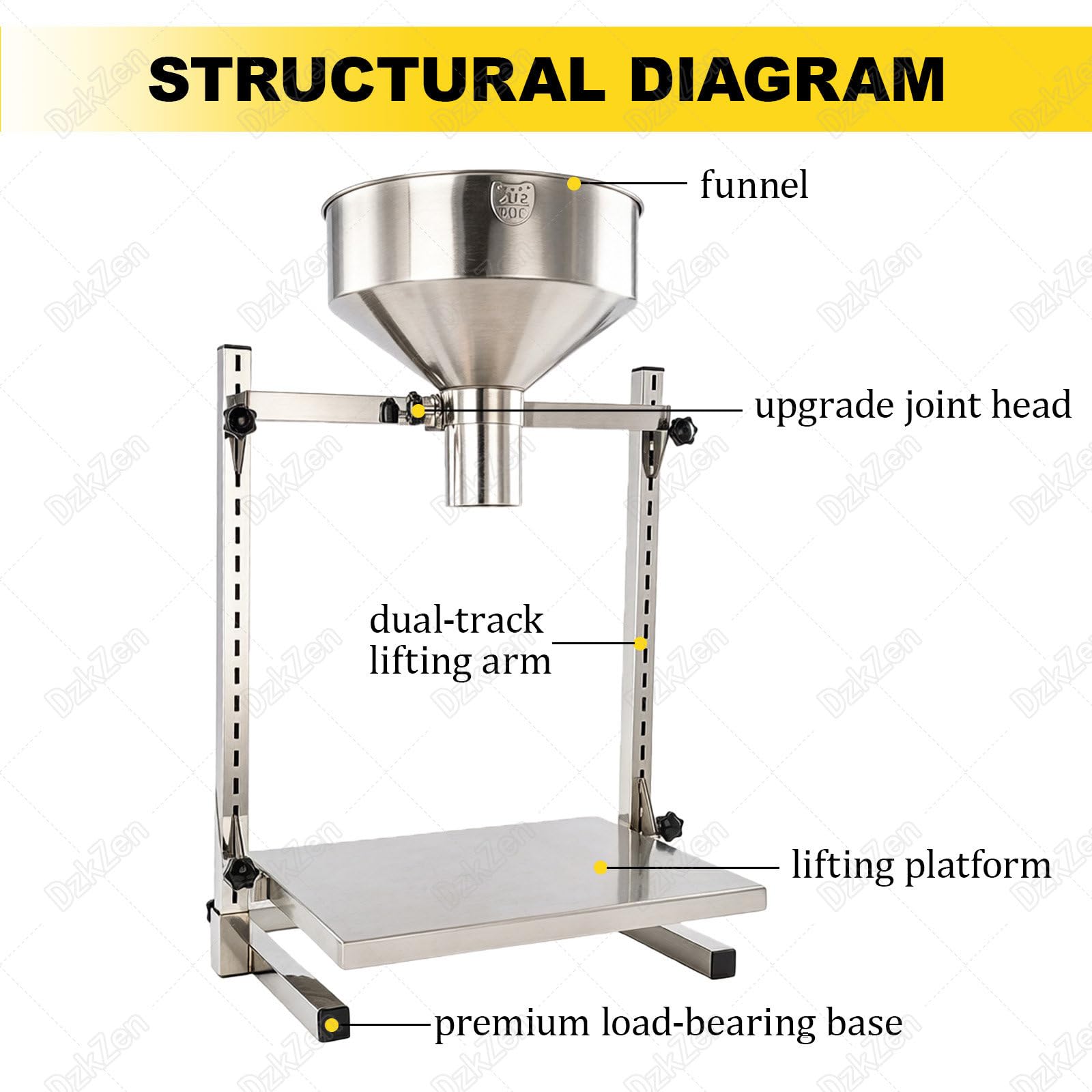 Embudo De Llenado Manual, Tolva De Alimentación De Acero Inoxidable 304 con Soporte, Bandeja Elevable Ajustable, Diseño De Boca Ancha, para Dispensación De Polvos, Líquidos Y Gránulos 2cm