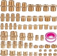 Ailbiuko 60pcs Brass Pipe Fittings Kit - NPT Hex Nipples, Bushings, Couplings, Plugs & Caps Assortment for Plumbing & Hydraulics