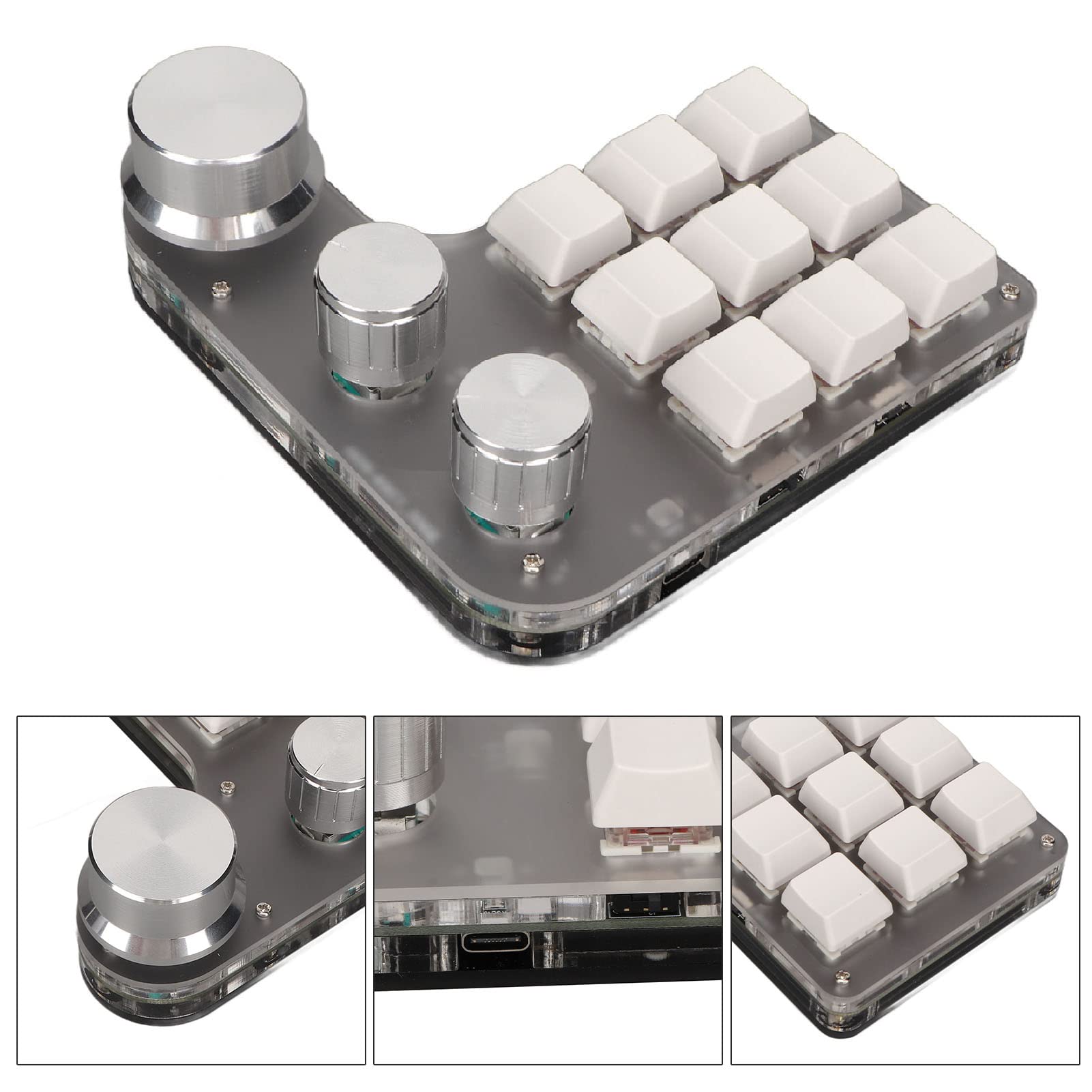 Mini Tastiera Meccanica Macro a 9 Tasti, Mini Tastiere Programmabili Retroilluminate Bluetooth RGB con 3 Manopole, Tastiera Meccanica Macro a Una Mano per Giochi per Computer (Bianco)
