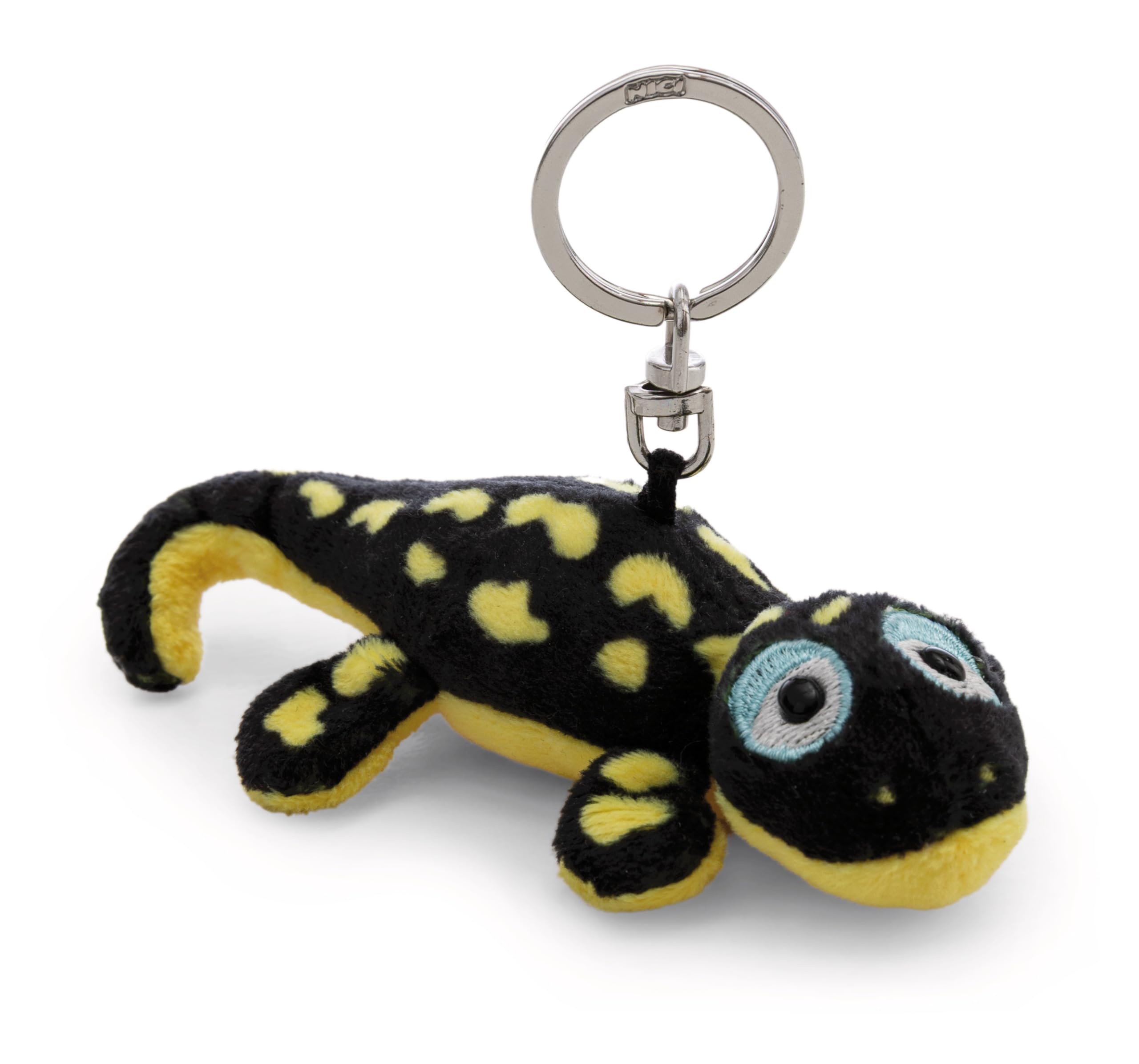 NICI 62398 Don Fuego the Salamander Keyring, Loyal Plush Companion for Rucksacks or Bags, Key Holder for Children and Adults, 10 cm, Black