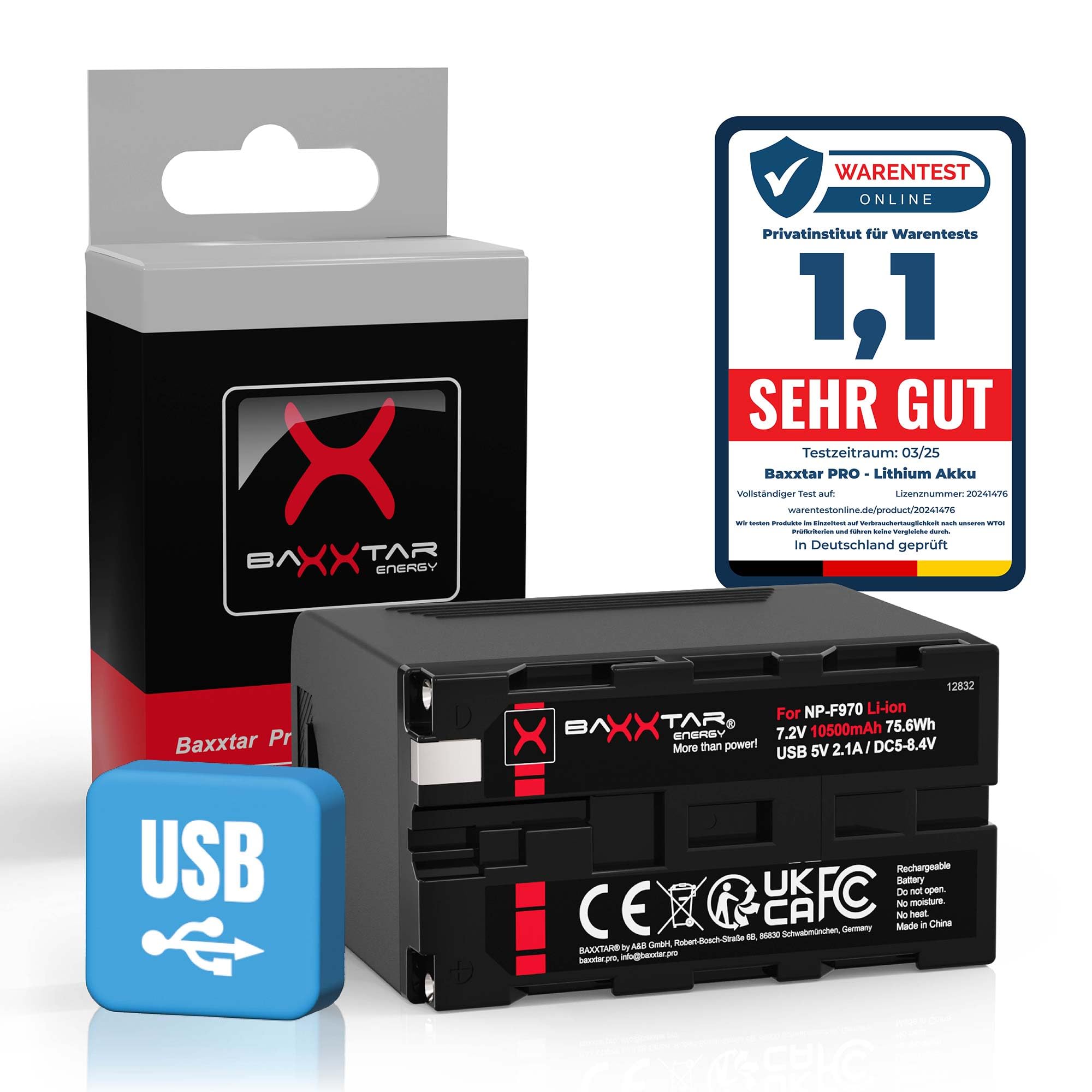 Baxxtar Pro NP-F970 Plus batería (10500mAh) - LG Cells Inside - con Salida USB y DC, Battery Check - Repuesto para Sony NP-F970 NP-F980 NP-F990 NP-F960 ...