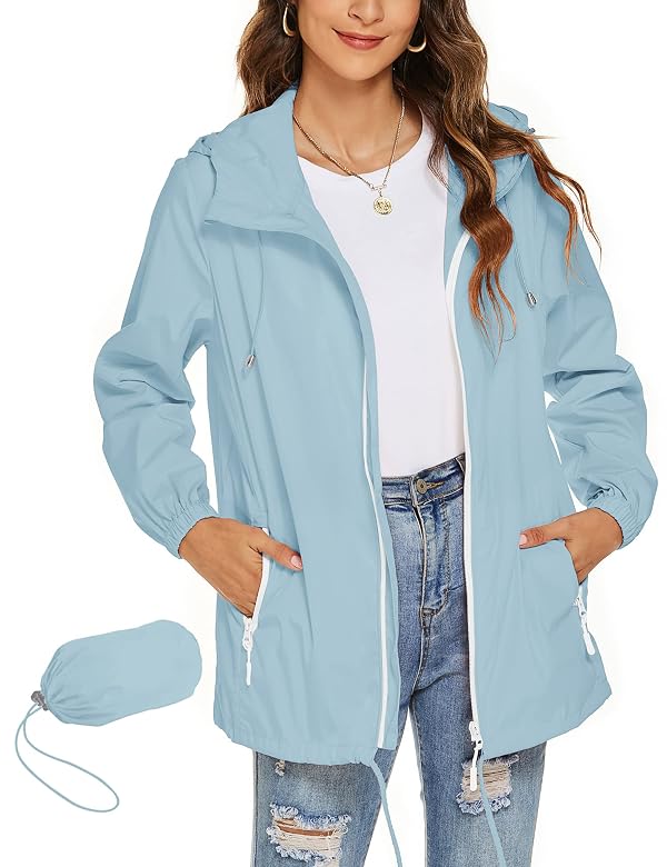 Avoogue Rain Jacket Womens Lightweight Waterproof Raincoat Packable Hooded Windbreaker Trench Coats Rain Coat with Pockets S by Avoogue - Used condition - US$26.56