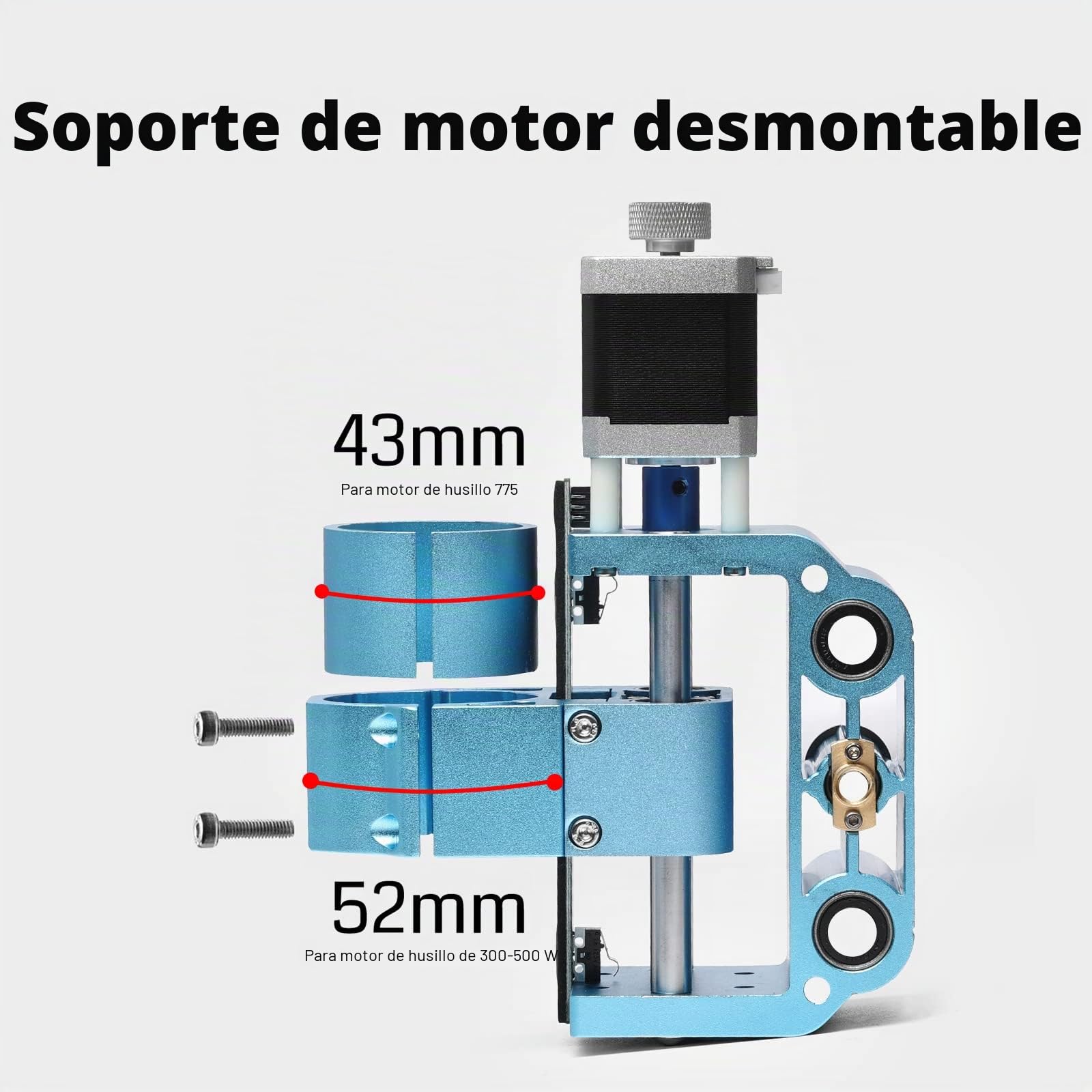 Genmitsu Ensamblaje de eje Z de aluminio V2, con montaje de motor de husillo para eje 775 y 300-500 W, soporte de eje de 43 mm y 52 mm de diámetro para máquina CNC 3018-PRO