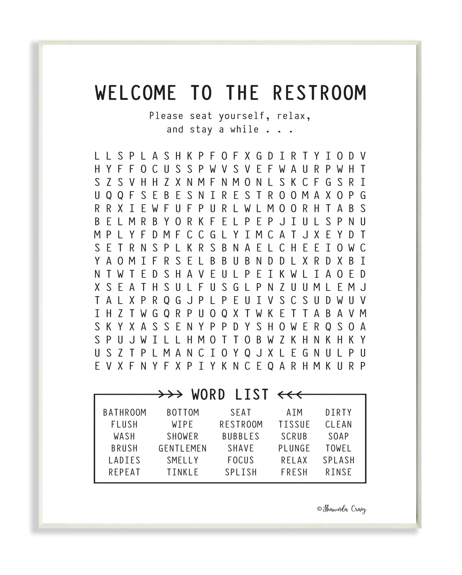 Amazon.com: Stupell Industries Black and White Restroom Crossword Puzzle  Sign Wall Plaque, 12x18, Multi-Color