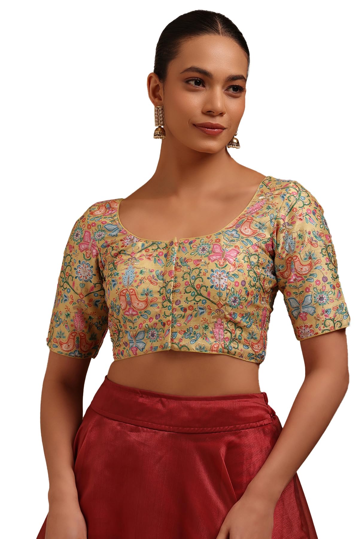 Womens Art Silk Floral Print Padded Blouse with Zari-image-21