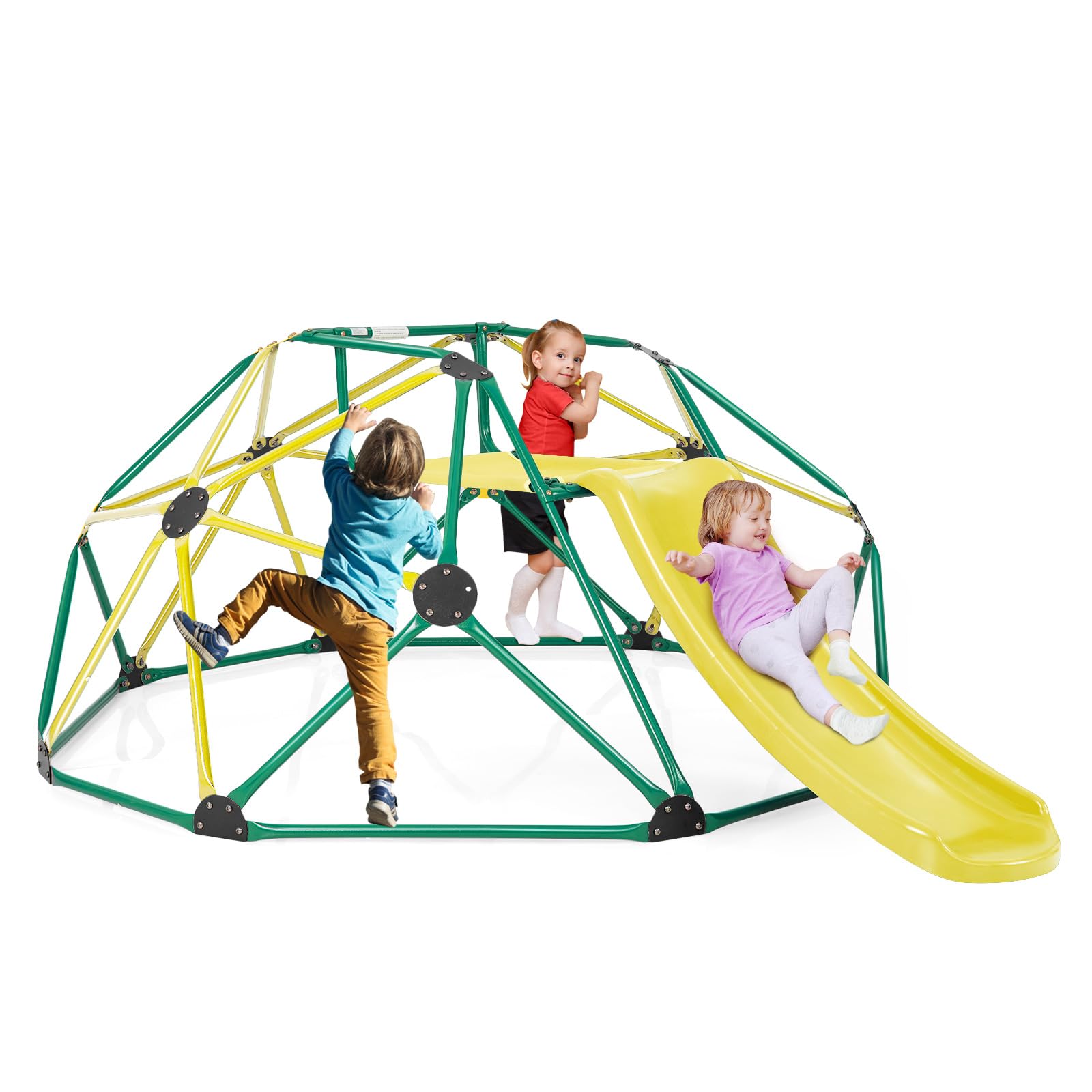 COSTWAY Cupola di Arrampicata, Struttura per Arrampicata con Scivolo, Capacità di Carico di 180 KG, per Bambini da 3 a 10 Anni, Ideale per Palestra, Cortile e Giardino (Verde+Giallo)