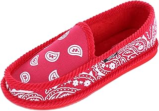 Men's Bandana Print Slip On House Shoe Slipper, 9, Red