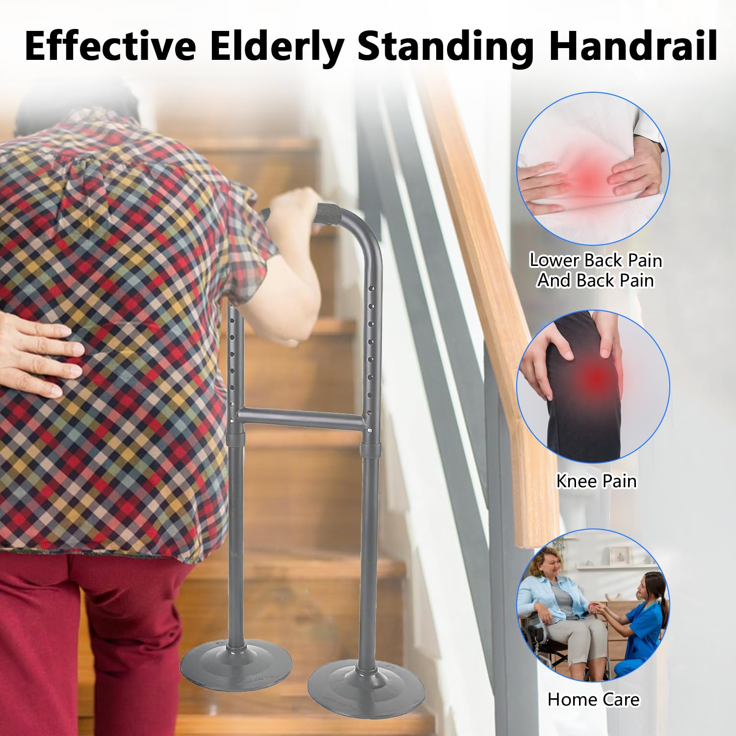Ayuda de pie para adultos mayores, ayuda para caminar de altura ajustable para personas mayores, herramienta de ayuda para la movilidad con almohadillas de succión antideslizantes, dispositivo de