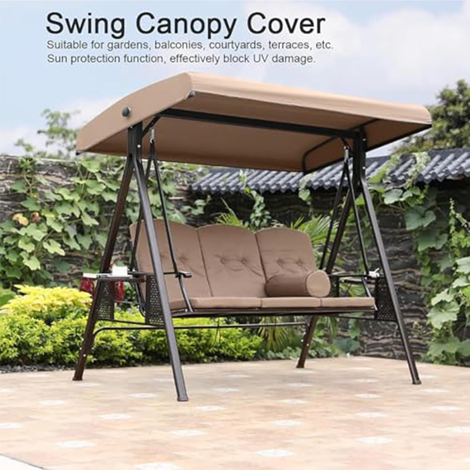 2 3 Seater Outdoor Porch Swing Replacement Canopy Cover,Waterproof Sun Shade Weather Top Cover for Backyard Garden Patio Yard Park Seat Furniture,2 Seater,59.8"×48.8"