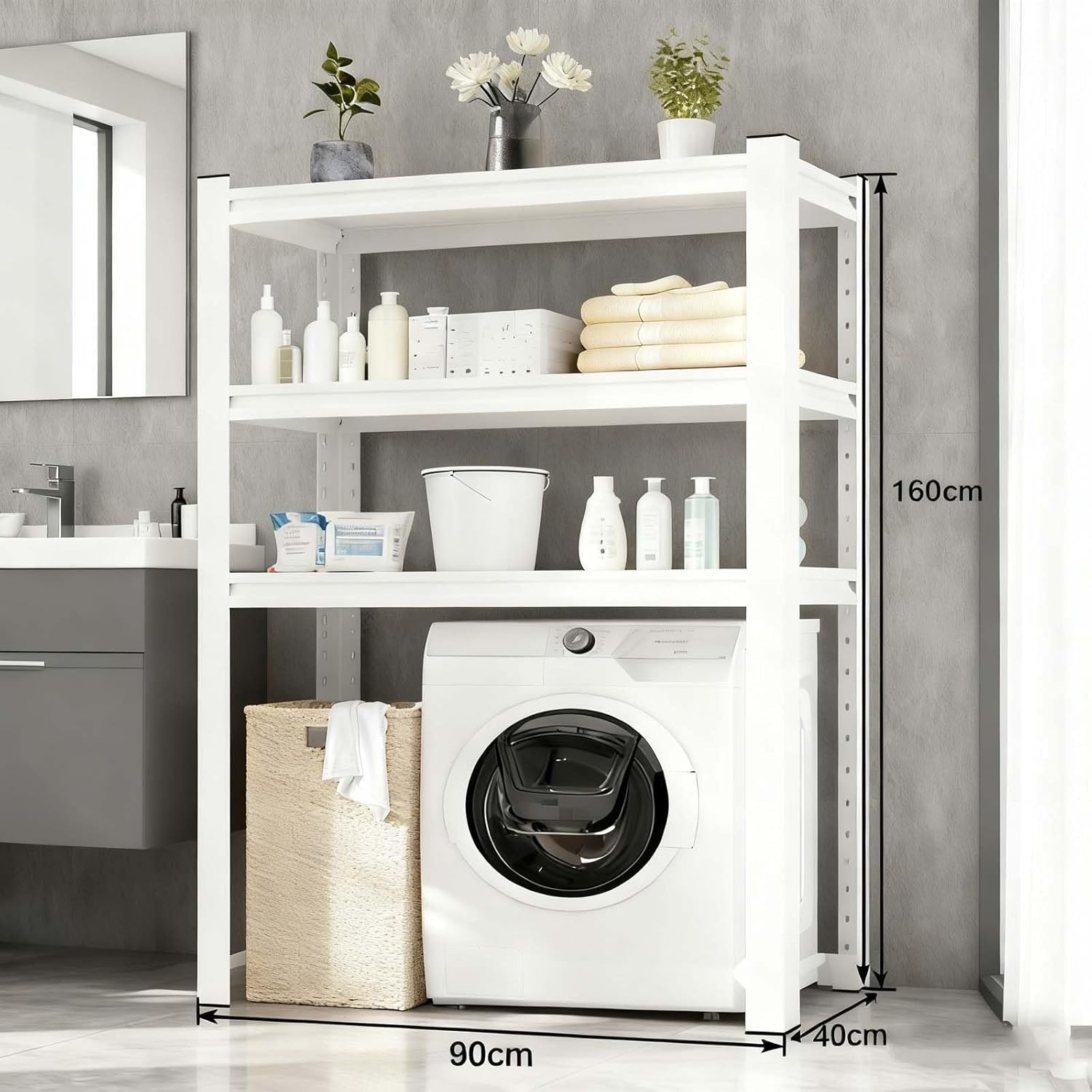 Heavy-Duty Metal Storage Shelves - Adjustable Tool-Free Rack for Kitchen, Laundry Room, & Pantry - Space-Saving Organizer (3-Tier, L90W40_160CM)