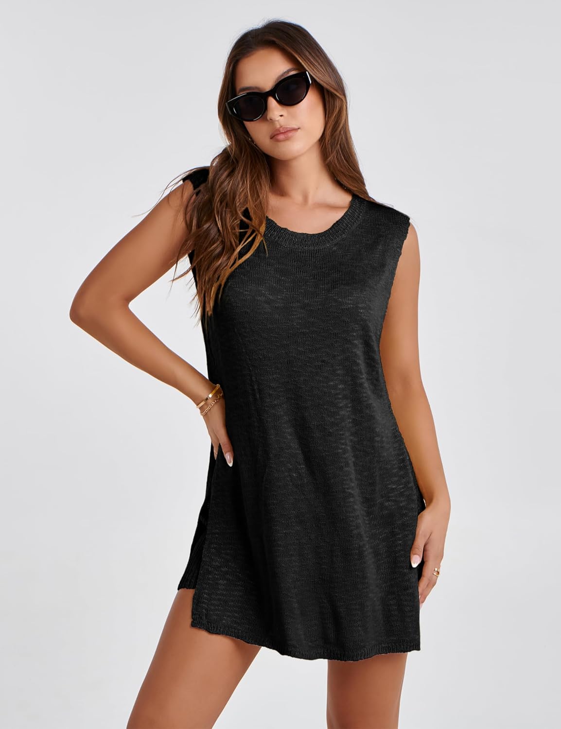 Bianstore Women's Summer Sweater Set Sleeveless Knit Pullover Top Matching Shorts 2 Piece Beach Vacation Outfits - Image 5