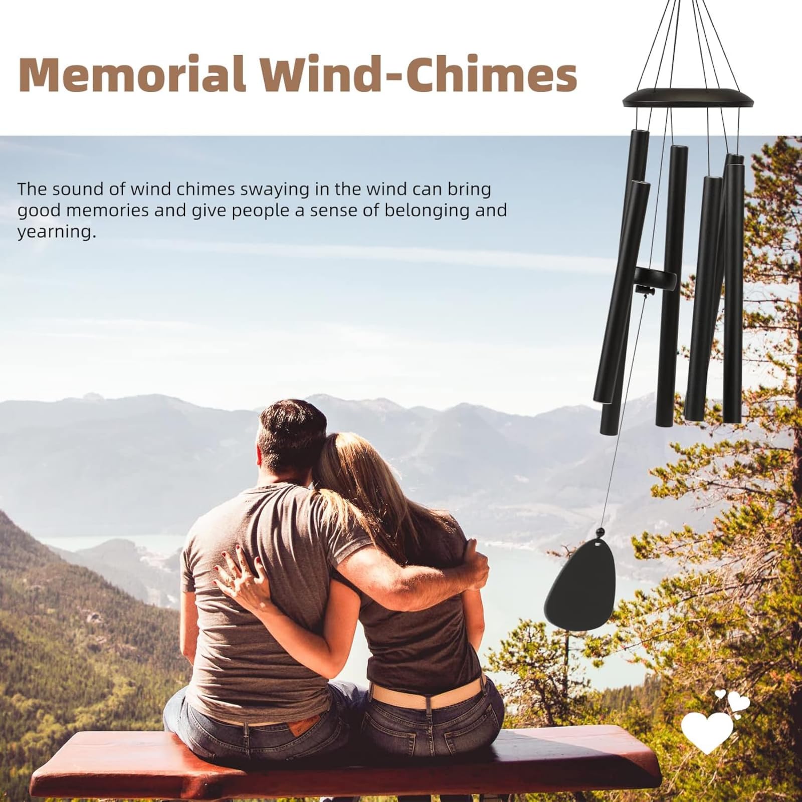 Campanas de viento grandes de 32 pulgadas para exteriores, tonos melódicos relajantes, decoración de jardín resistente a la intemperie, campanillas de viento conmemorativas, regalo para mujeres, mamá