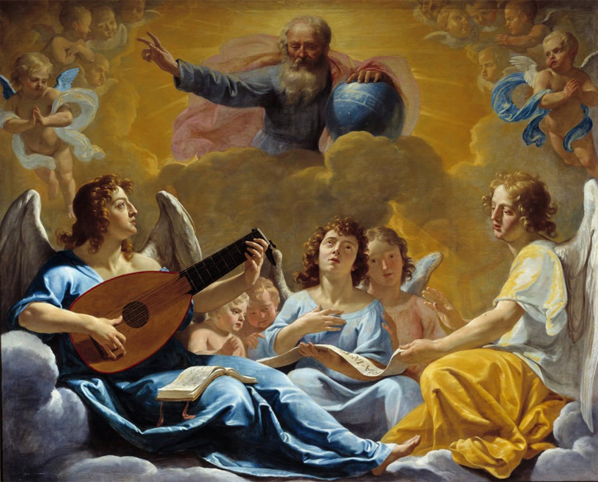 SERENDIPITP Abstract Painting Mural Print Picture Wall Decor Painting Concerts of Angels Representation of the Almighty God with the Globe Vintage Wall Artwork for Home Decor 60x90cm
