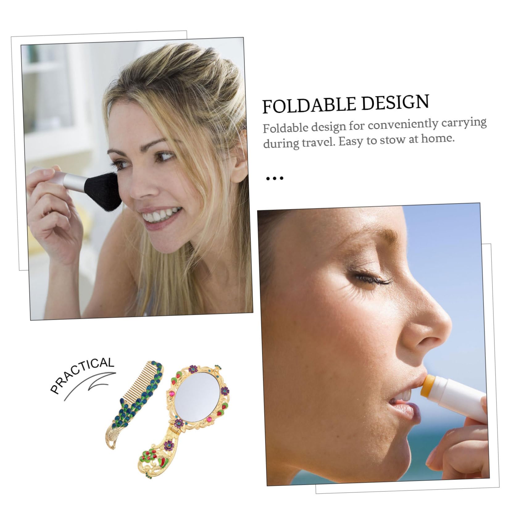 FRCOLOR Specchio Cosmetico Retrò Portatile da Tavolo Pieghevole con Pettine, Specchio per Trucco a Mano ad Alta Definizione, Accessorio Compatto per Viaggi e Uso Quotidiano Donna
