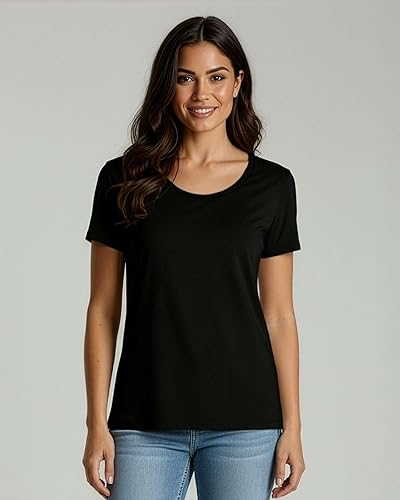 Miniatura 2 de Paquete de 4 camisetas de algodón de manga corta con cuello redondo para mujer disponible en tallas grandes