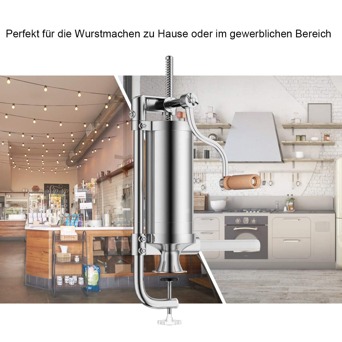 COSTWAY 1,5kg/2,5kg/3kg/5kg Wurstfüller manuell, Wurstmaschine aus Edelstahl, Wurstfüllmaschine silber, Wurstpresse mit Tischklemme, Wurstspritze inkl. Füllrohre (2,5KG - 4 Füllrohre)